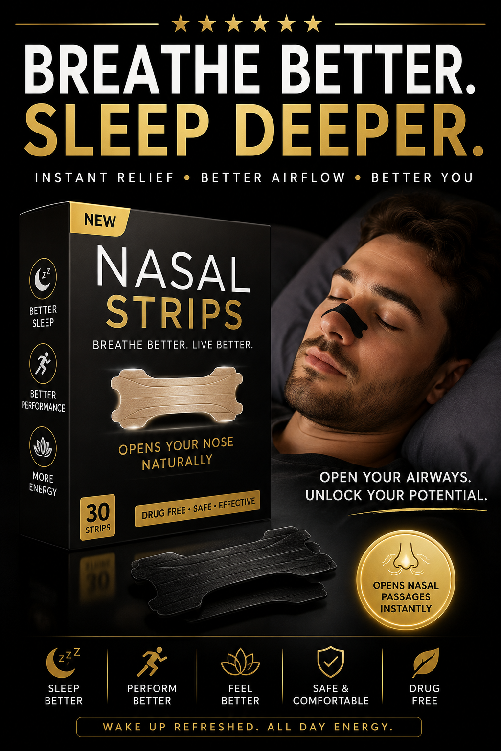 Snoring Nasal Strips Snore-stop Nasal Patches Nasal Dilators For Mouth-breathing Snorers