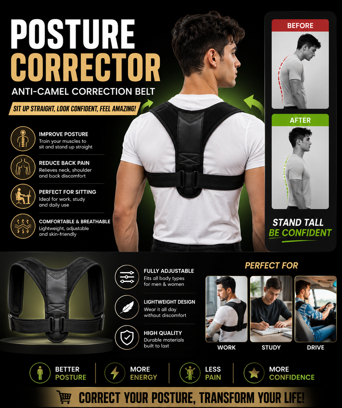 Posture Corrector Anti-Camel Correction Belt Sitting Posture Correction Belt Back Posture Correction Belt Correction Belt